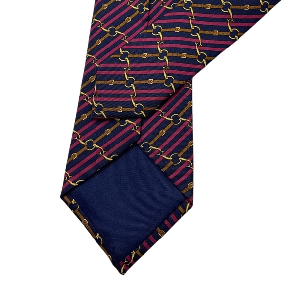 HERMÈS 986 SA Blue/Purple Striped Horse Bit Belts Silk LUXURY Tie FRANCE - Picture 4 of 4
